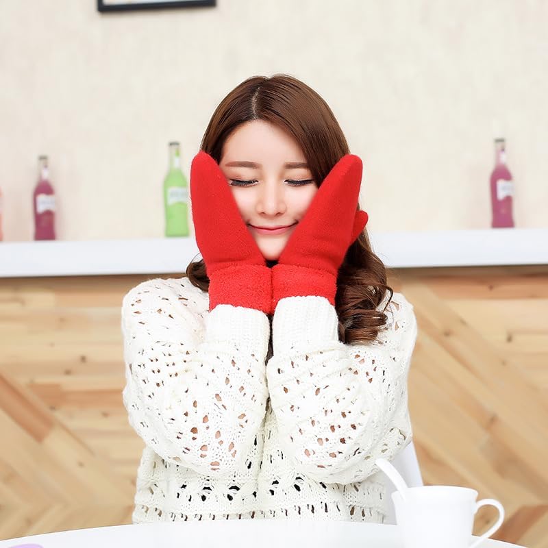 Eohak Winter Warm Mittens for Women - Knit Gloves Soft Wool Thick Fleece Lining Mittens - Image 3